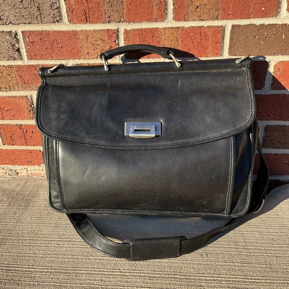 Tignanello Black Leather Briefcase Laptop Bag